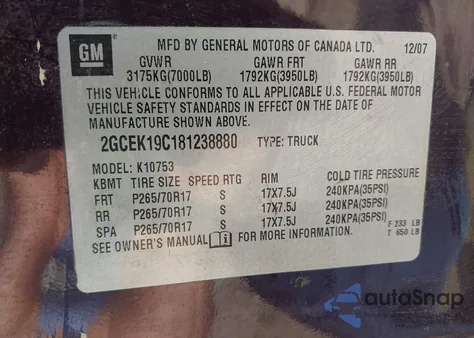 2008 Chevrolet Silverado K1500 z USA, uszkodzony, nr VIN 2GCEK19C181238880